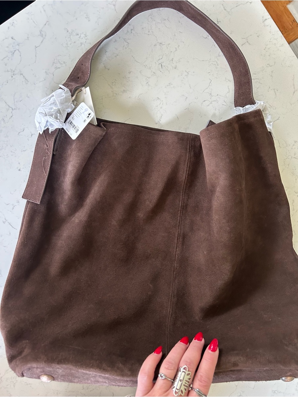 NWT We The Free Honor Suede Tote Boho Slouchy Hobo Bag in Espresso - Picture 8 of 16